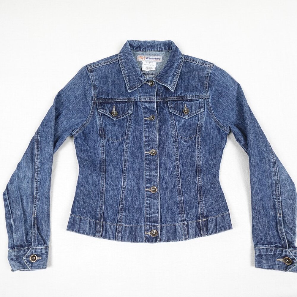 Vintage Santa Barbara Cropped Jean Jacket Womens Small Fitted Trucker 100% Denim